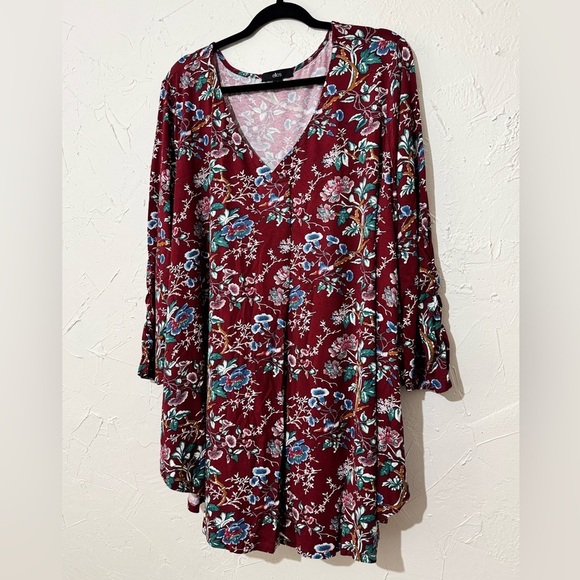 Ellos Plus Size Women's Inverted Front Pleat Maroon Red Floral Tunic Sz 3X 30-32 - Picture 3 of 11